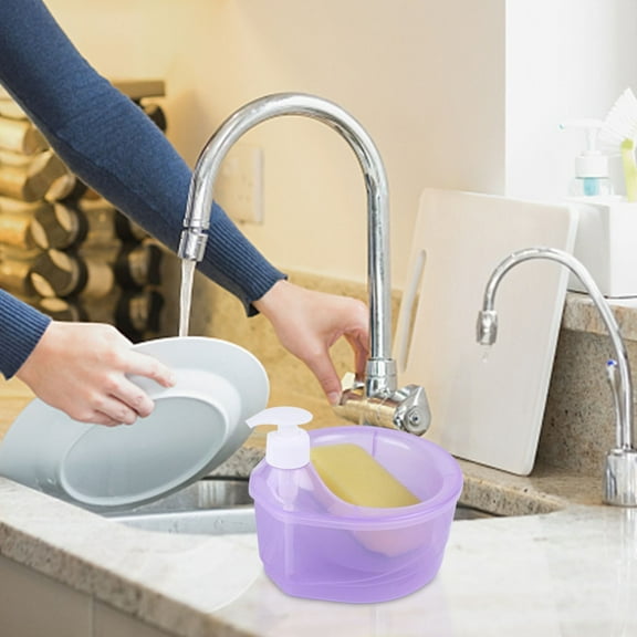 hengsof 1pc, Press Type Soap Dispenser With A Sponge, Press Soap Box, Kitchen Dishwashing Detergent Liquid Dispenser, Pressing Automatic Soap Dispensing Box, Kitchen Supplies, Cleaning Supplies