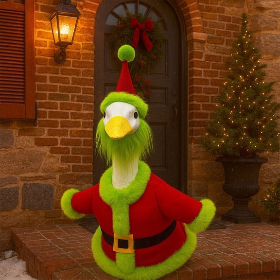 hengsof 23-Inch Goose Statue Christmas Outfit Hat & Clothes Decor for Yard Patio Garden Outdoor Festive Displays Ideal for Christmas