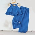 thumbnail image 1 of hengsof 2PC Baby Girl Clothes Toddler Girl Summer Outfits Sleeveless Ruffle Halter Tops Wide Leg Pants Kids Clothing Set, 1 of 3