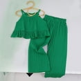 thumbnail image 1 of hengsof 2PC Baby Girl Clothes Toddler Girl Summer Outfits Sleeveless Ruffle Halter Tops Wide Leg Pants Kids Clothing Set, 1 of 3