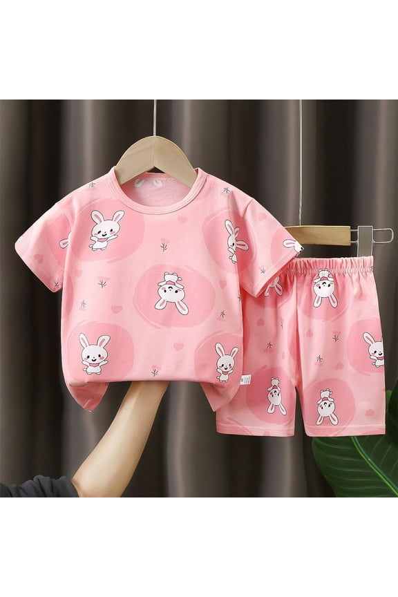 2PC Children's Summer Outfit Set with Fun Patterns T-shirt Top and Shorts Cotton Crew Neck Cute Summer Set for Toddlers 2-10 Years