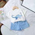 thumbnail image 1 of hengsof 2PC Childrens Cute Design and Plaid Shorts Ensemble, Short Sleeve T Shirt and Bottoms Outfit for Adventures Kids Playful Top, 1 of 5