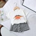 thumbnail image 1 of hengsof 2PC Childrens Cute Design and Plaid Shorts Ensemble, Short Sleeve T Shirt and Bottoms Outfit for Adventures Kids Playful Top, 1 of 5