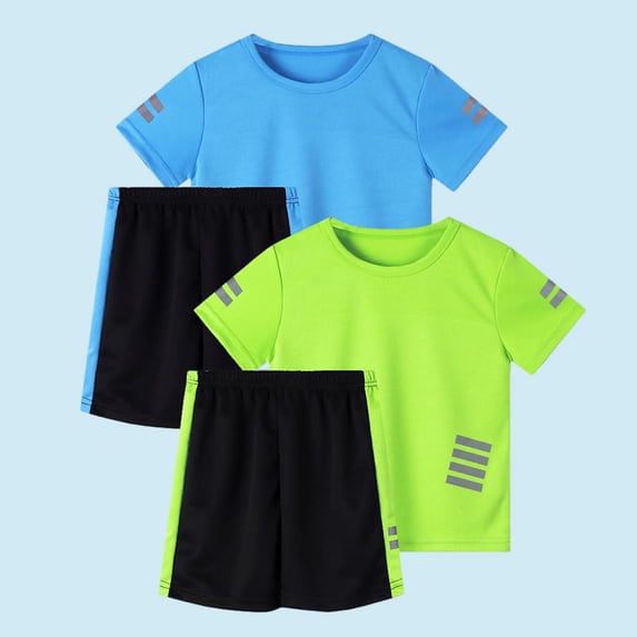 hengsof 2PC Toddler Boys Clothes Mesh Athletic Summer Short Sleeve T-Shirt and Shorts Kids Outfit Set Loose Casual Wear 5-14 Year
