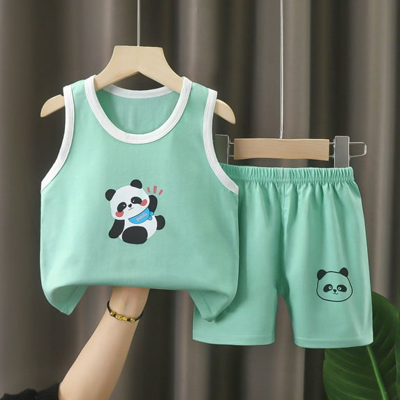 hengsof 2PC Toddlers and Children Summer Clothing Cute Pattern Vest Shorts Set Lightweight Cotton Shorts Set Round Neck Sleeveless Top Shorts Set