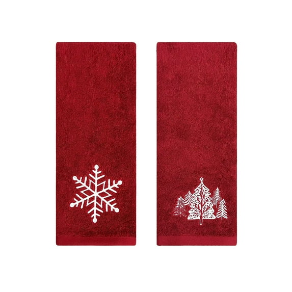 hengsof 2PCS Christmas Hand Towels for Bathroom with Embroidered Snowflake, Soft Absorbent Xmas Decoration for Bath Gym Spa Kitchen Family Home Decor