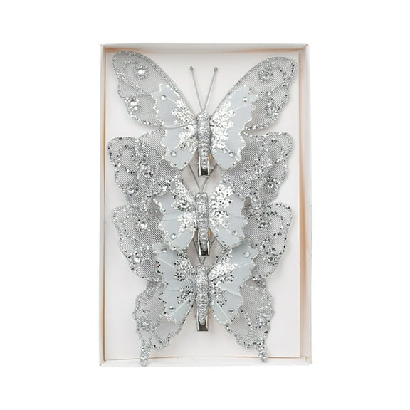 hengsof 3PCS Christmas Hanging Butterfly Ornaments Glitter Butterfly Ornaments for Christmas Tree Winter Xmas Party Decoration