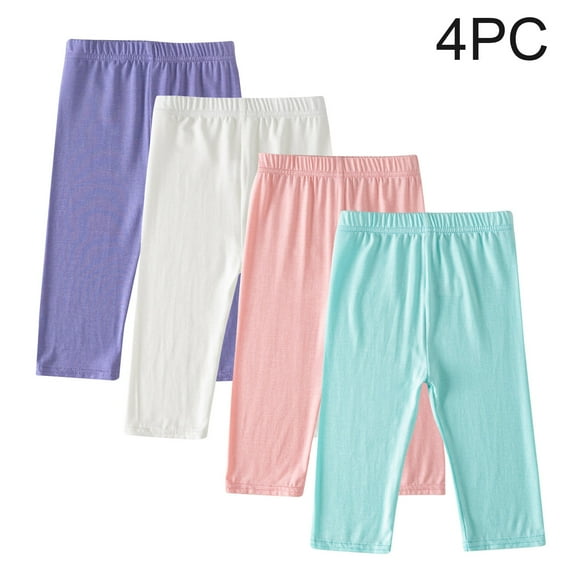 hengsof 4PC Leggings Set for Toddler Girls, Soft Thin Stretchy Baby Pants, Comfortable Everyday Sports Capri Pants