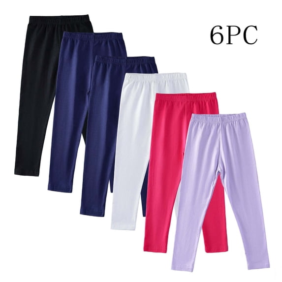 hengsof 6 Pack Thin Leggings for Girls Babies, Stretch Comfort Fit Pants, Soft Everyday Leggings for Layering, Size 3-13 Years