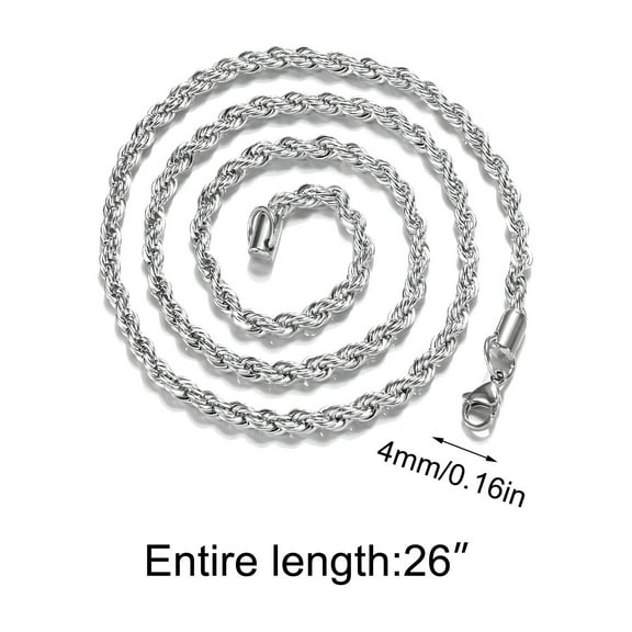 hengsof 925 Silver 4MM Rope Chain Necklace, 16-30 Inch Adjustable Pendant Jewelry for Women Men, High Decoration Commemorative Accessory, Versatile Layering Chain