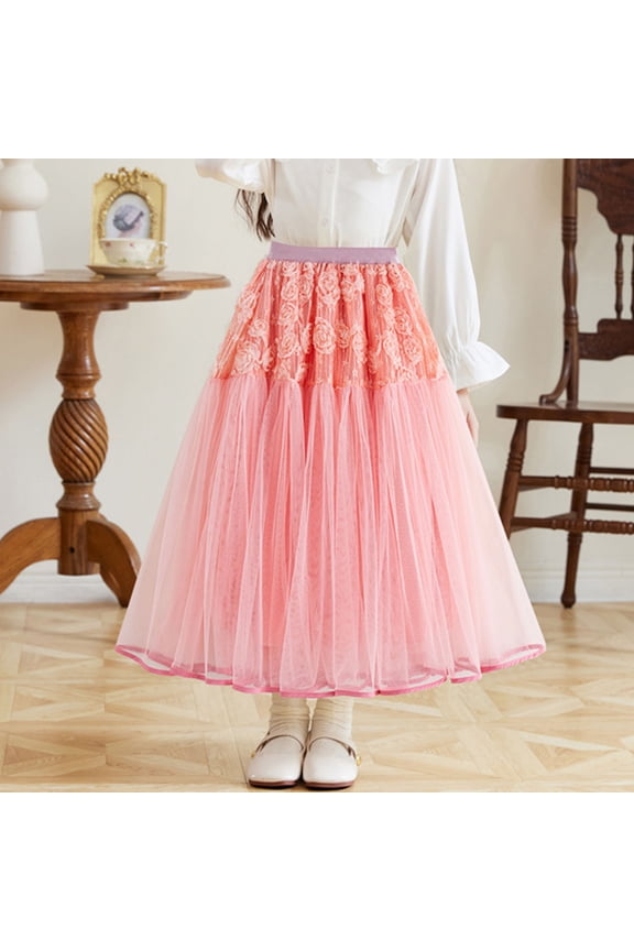 A Line Tiered Tulle Skirt for Girls Layered Party Dance Skirt Flared Hem Mesh Skirt for Performances Size 3-14 Years