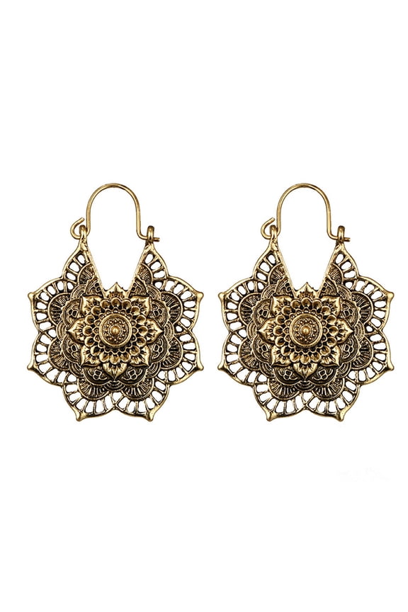 Antique Indian Tribal Earrings, Ethnic Hoop Dangle Boho Design for Women, Cultural Inspired Statement Earrings, Artisan Style Fashion Accessory