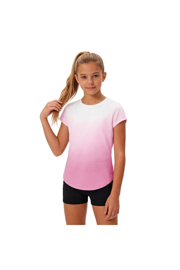 Athletic Shirts for Girls Short Sleeve Active T Shirts Sports Crewneck Dry Fit Tops Kids Teens Gym Workout Summer Tee
