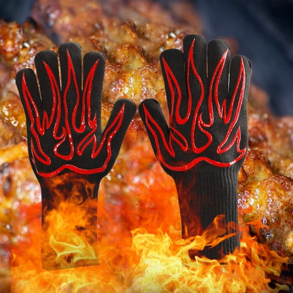 hengsof BBQ Gloves for Smoker, 1472℉ Extreme Heat Resistant Gloves, 12 Inch Silicone Non-Slip Grill Gloves with Extra Long Cuff, Safe Oven Gloves for Barbecue, Fryer, Baking, Outdoor Camping