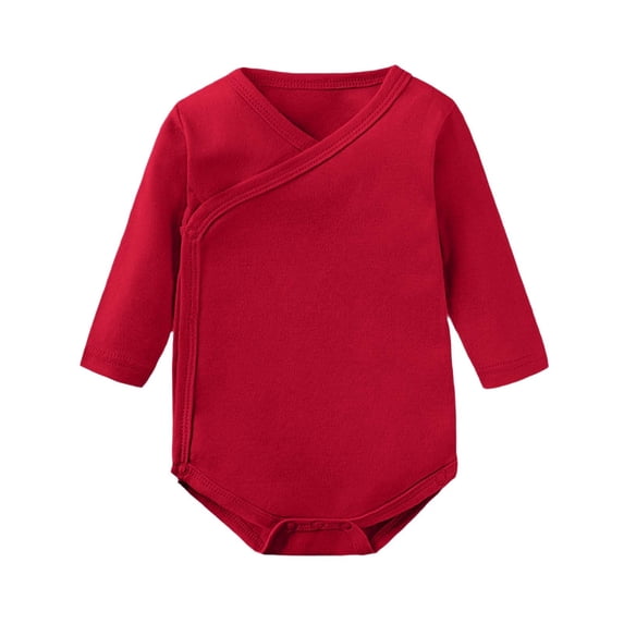 hengsof Baby Boy Girl Side Snap Bodysuits - Cotton Solid Color Long Sleeve Short Baby Romper for Newborn-24 Months