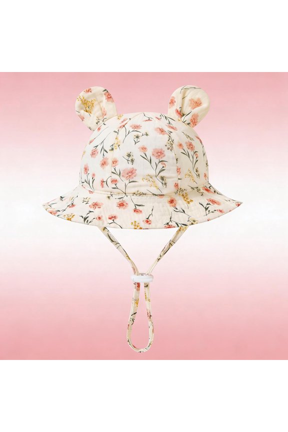 Baby Girl's Floral Print Bucket Hat Summer Outdoor Sun Hat Suitable for Infants Aged 0-12 Months Lightweight Comfortable Beach Hat