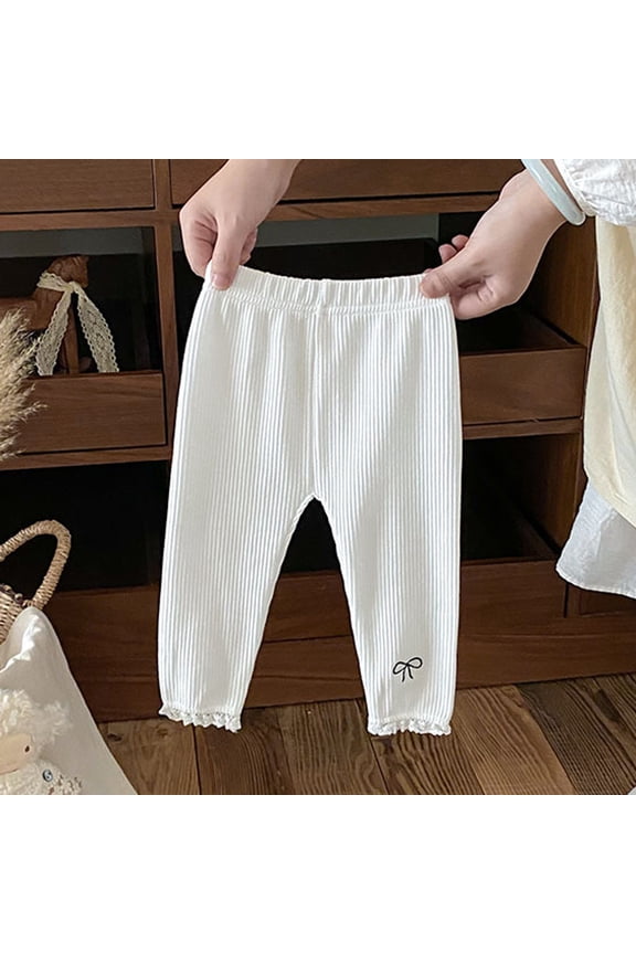 Baby Girls Cute Printed Leggings, Bow Motif Stretchy Elastic Waist Pants Soft Daily Wear for Infants and Toddlers 6 Months to 4 Years