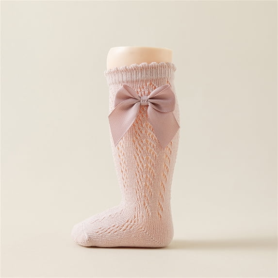 hengsof Baby Girls Lace Trim Bow Detail Knee High Socks Cotton Calf Socks Breathable Soft Perfect Dresses Boots Size 0-4 Years