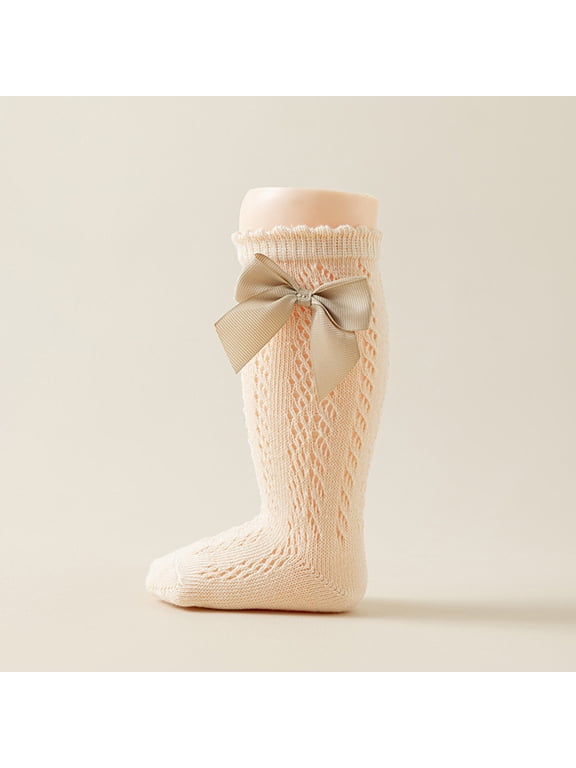 Baby Girls Lace Trim Bow Detail Knee High Socks Cotton Calf Socks Breathable Soft Perfect Dresses Boots Size 0-4 Years