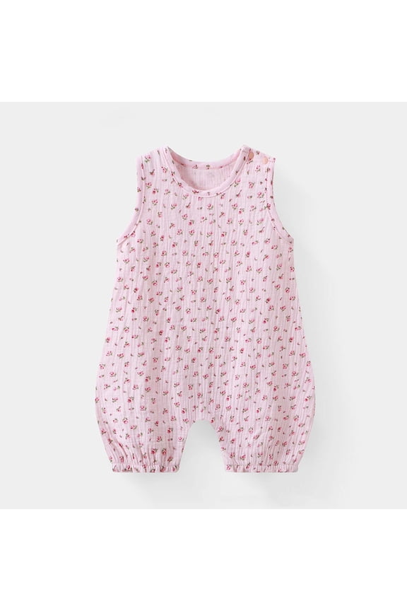 Baby Girls Sleeveless Romper Sleepwear, Floral Print Cotton Lightweight Short Onesie for Summer, Infants Ages 3 Months to 2 Years