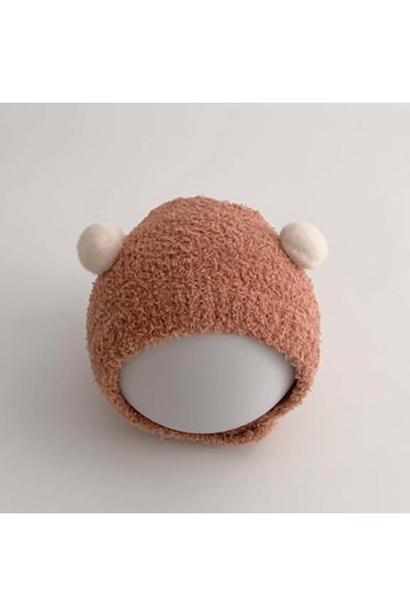 Baby Plush Bear Ear Hat Knitted Ear Protection Hat, Suitable for Babies