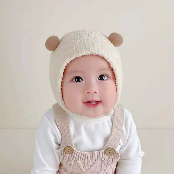 hengsof Baby Plush Bear Ear Hat Knitted Ear Protection Hat, Suitable for Babies