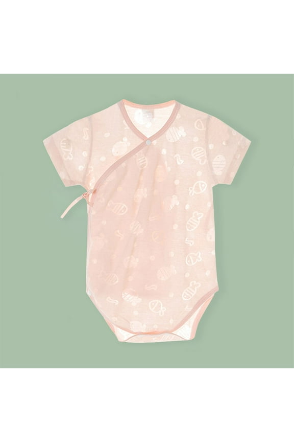 Baby Romper with Side Drawstring Short Sleeves Cotton Printed Pattern Suitable for Baby Girls Cute Baby Romper 0-2 Years