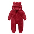 thumbnail image 1 of hengsof Baby Snowsuit Bear Ear Hooded Solid Color Jumpsuit Open-Flap Fleece Romper Zipper Winter Long Sleeve Coat Outfits, 1 of 4
