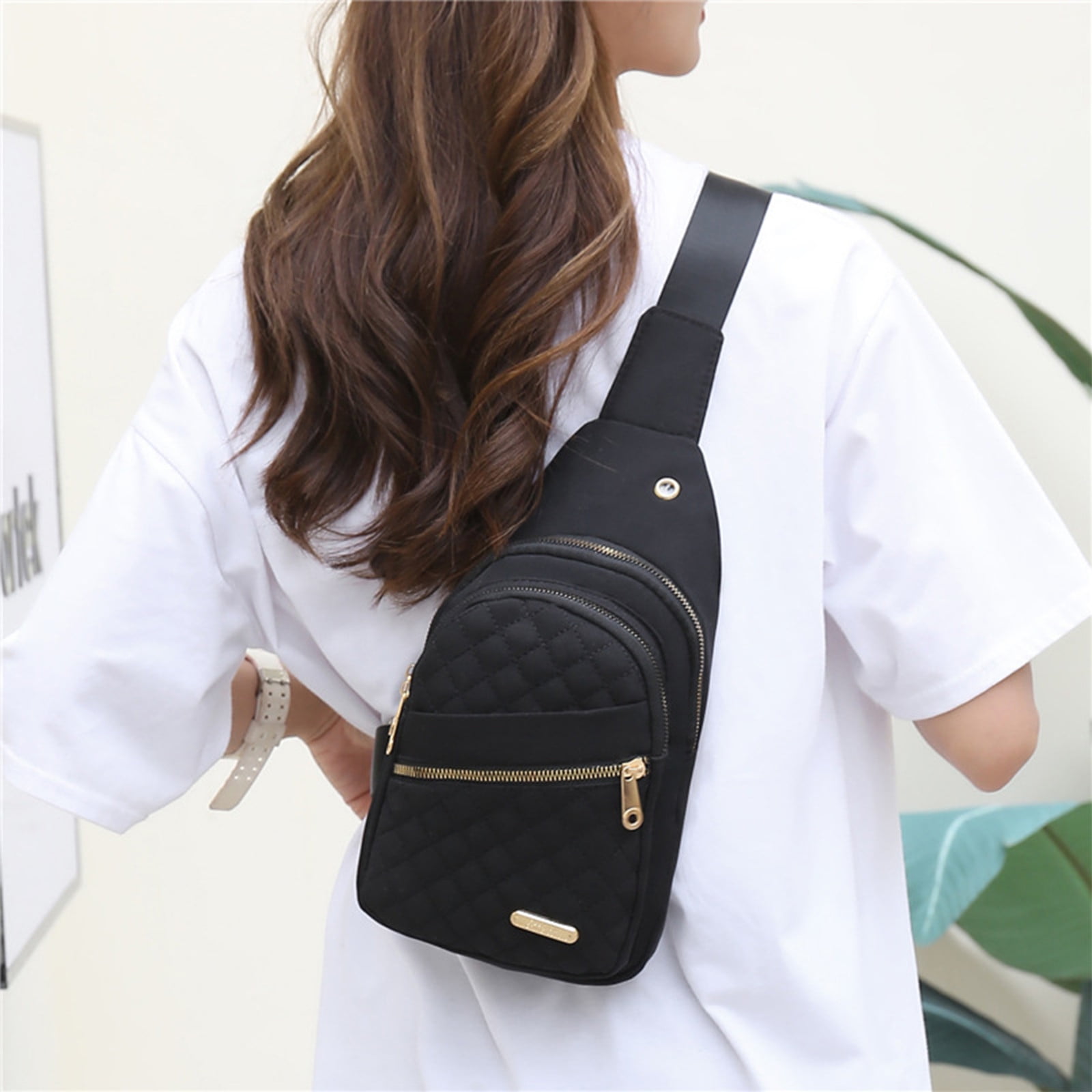 Trendy Plaid Crossbody Bag For Women & Men - Adjustable Sling Bag With Gold Zipper - View #5