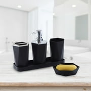 hengsof Bathroom Accessories Set, 5PCS Resin Vanity Counter Accessories Set Complete with Toothbrush & Toothpaste Holder, Tumbler, Vanity Tray, Lotion Dispenser, and Soap Dish