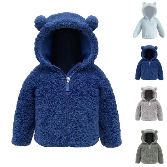 hengsof Bear Ears Shape Fleece Warm Hoodies Clothes Toddler Zip-up Light Jacket Fall Winter Sweatshirt Outwear for Baby