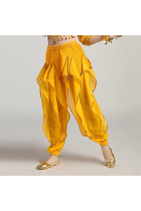 Belly Dance Harem Pants Tribal Costume Pants for Child High Waisted Elastic Waistband Soft Stretchy Fabric