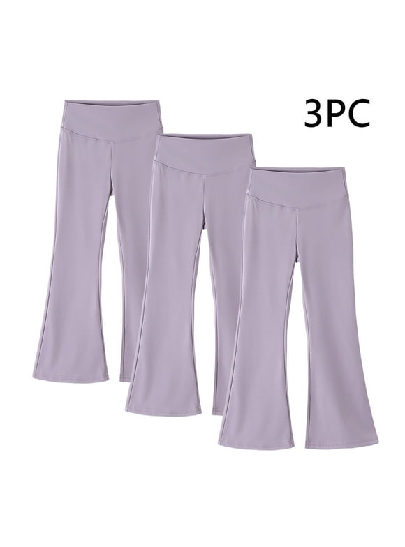 Big Girls 3 Pack High Waist Flare Leggings, Bootcut Yoga Pants Bundle for Value, Kids Fashion Athletic Wear Set