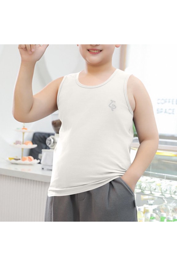 Boy's Fashion Solid Color Sleeveless Round Neck Vest Undershirt Suitable for Children Aged 9-15 Soft Cotton Loose Comfortable Vest Top