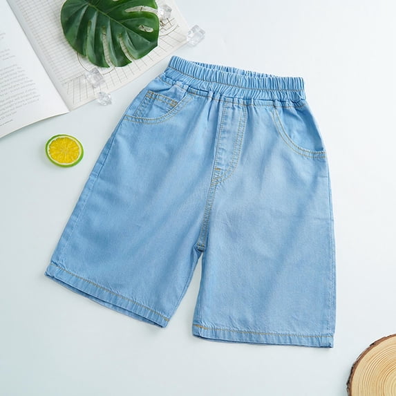 hengsof Boy's Summer Thin Elastic Waist Shorts Children's Solid Color Pocket Casual Summer Shorts Loose Comfortable Knee Length Shorts Ages 3-14 Years