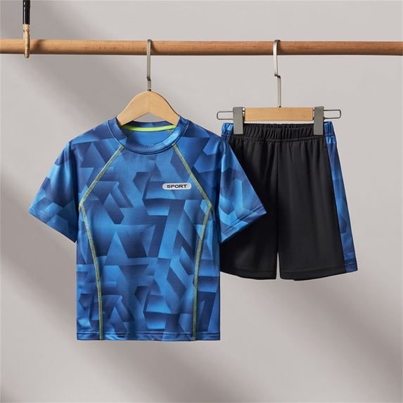hengsof Boys 2 Piece Athletic Quick Dry Set Short Sleeve Round Neck Top and Elastic Waist Shorts Comfortable Breathable Casual Outfit