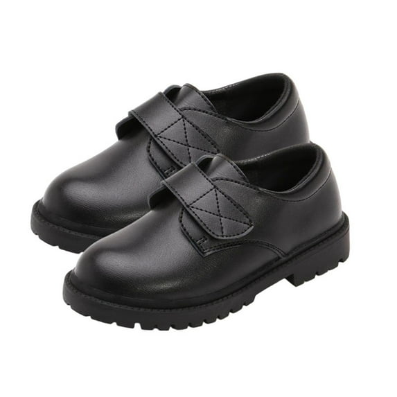 hengsof Boys Classic Leather Casual Shoes for Big Kids, Hook and Loop Closure Soft Sole Dress Shoes, Everyday School Style Footwear