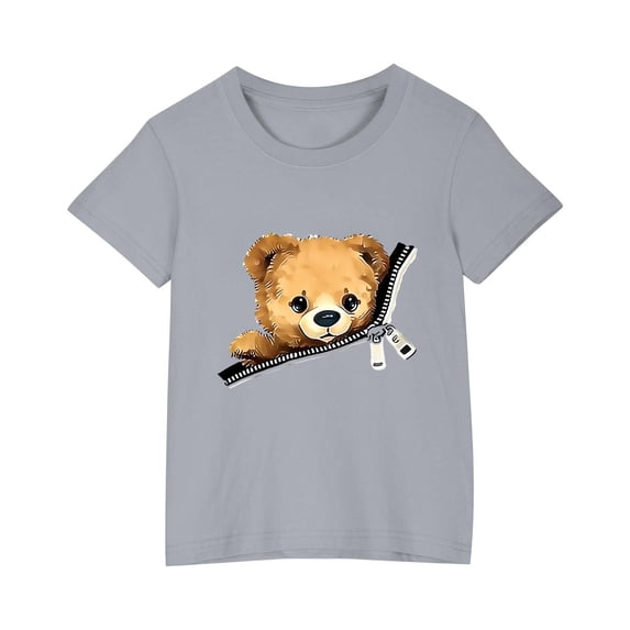 hengsof Boys Cute Animal Print Girls T-Shirt Summer Short Sleeve Crew Neck Cotton Top Ages 3-10, Soft Comfortable Everyday Shirt