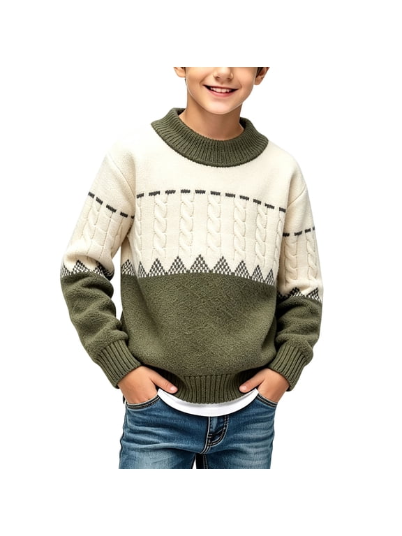 Boys Cute Patterns Fall Winter Sweaters Kids Christmas Long Sleeves Crewneck Knit Warm Pullover Sweater 2-12 Years