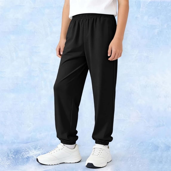 hengsof Boys' Fashion Solid Color Sweatpants, Children's Summer Ice Silk Breathable Casual Elastic Waist Cuffed Ankle Long Pants for Ages 3-13