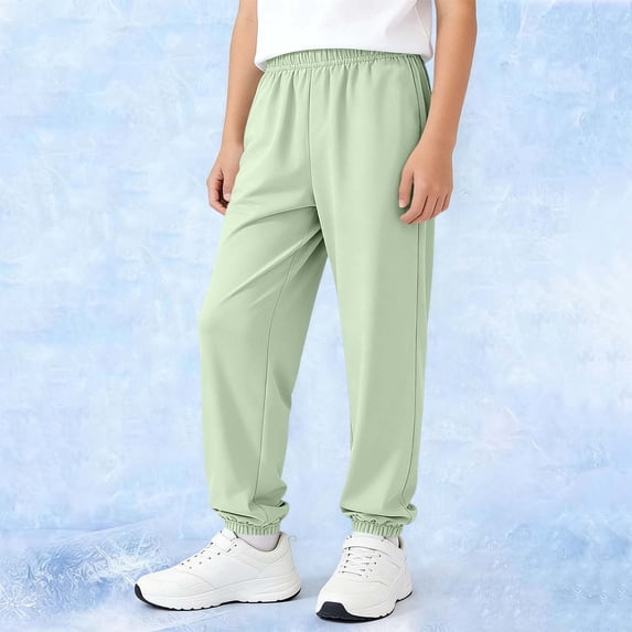 hengsof Boys' Fashion Solid Color Sweatpants, Children's Summer Ice Silk Breathable Casual Elastic Waist Cuffed Ankle Long Pants for Ages 3-13