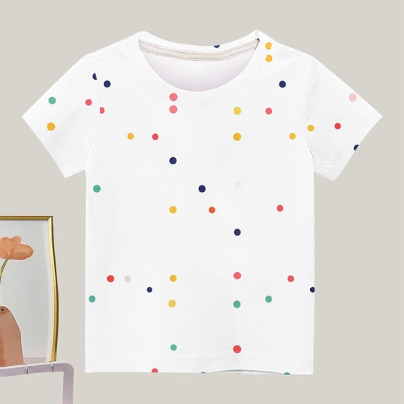 hengsof Boys' Fashionable Polka Dot Print Short Sleeve T-Shirt, Casual Round Neck Basic Style Top, Kids Soft Comfortable Everyday T-Shirt