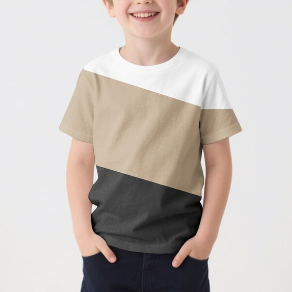 hengsof Boys' Fashionable Printed Short Sleeve Crew Neck T-Shirt, Casual Top Classic and Versatile Pullover, Ages 2-13