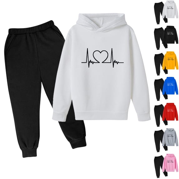 hengsof Boys Girls Fall Winter Tracksuit Fashionable Printed Pullover Hoodie Jogging Pants Set 2 Pieces Sweatsuit 3-14Y