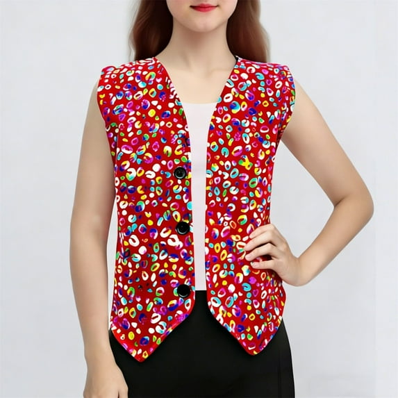 hengsof Boys Girls Sequin Waistcoat Sleeveless Hip-hop Jazz Dance Stage Performance Costume Vest Tops