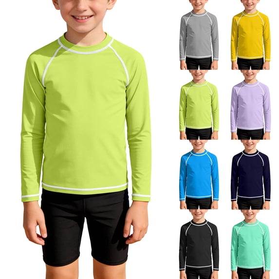 hengsof Boys Gradient Long Sleeve Sun Protection Swimsuit, Kids Fashion Crew Neck Quick Dry Swimwear for Beach Surf