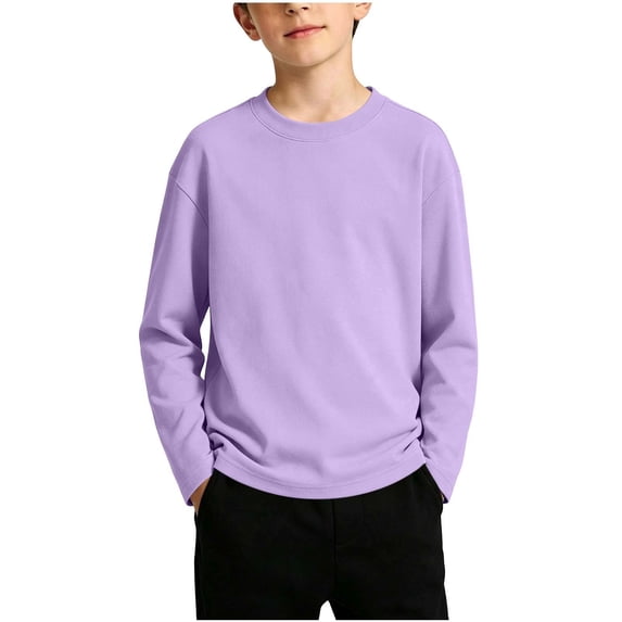 hengsof Boys Long Sleeve Base Layer Solid Color Pullover T Shirts for Teens Kids Round Neck Comfy Tops Tees 2-13 Years