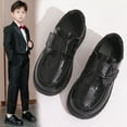thumbnail image 1 of hengsof Boys Patent Leather Casual Shoes for Big Kids, Hook and Loop Closure Soft Sole Footwear, Everyday Dress Up School Shoes, 1 of 8