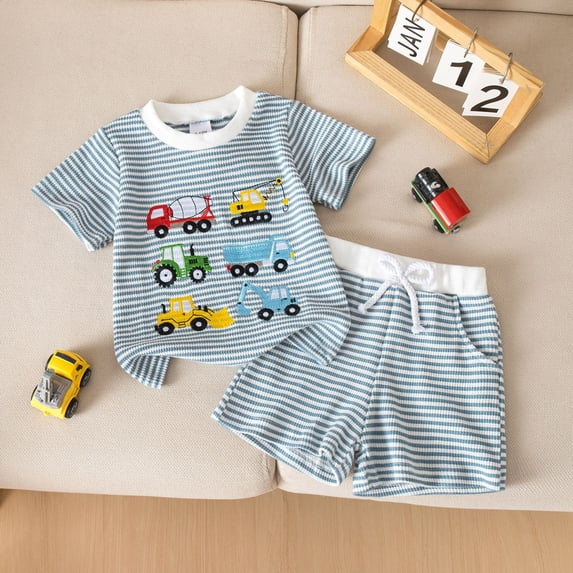 hengsof Boys Print Cotton 2 Piece Set for 6 Months to 4 Years Short Sleeve Round Neck T Shirt and Pocket Shorts Cute Graphic Print Outfit