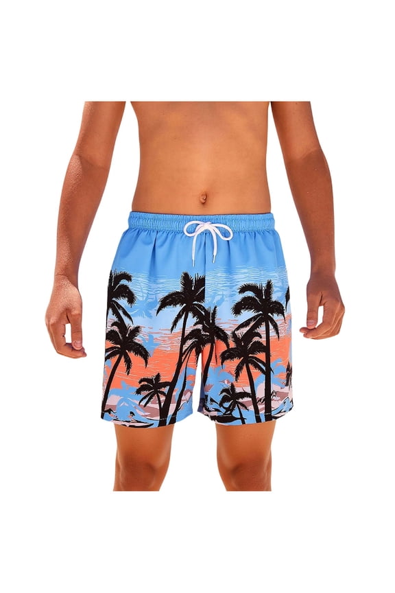 Boys' Quick Dry Swimming Trunks, Suitable for Children 8-13 Years Old, Fashionable Elastic Waist Printed Beach Shorts, Summer Pool Beach Shorts